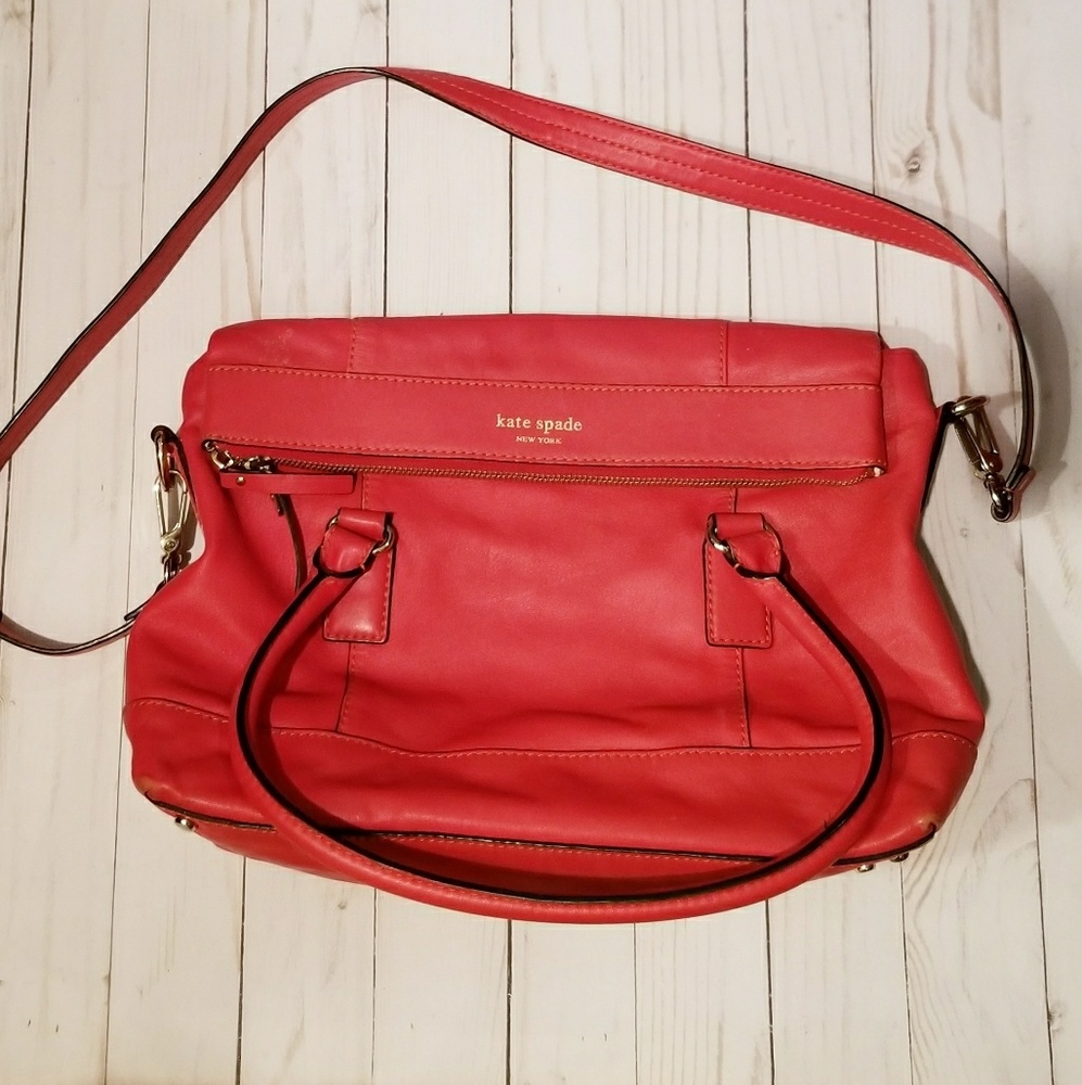 Red Kate spade flap satchel w cross body strap